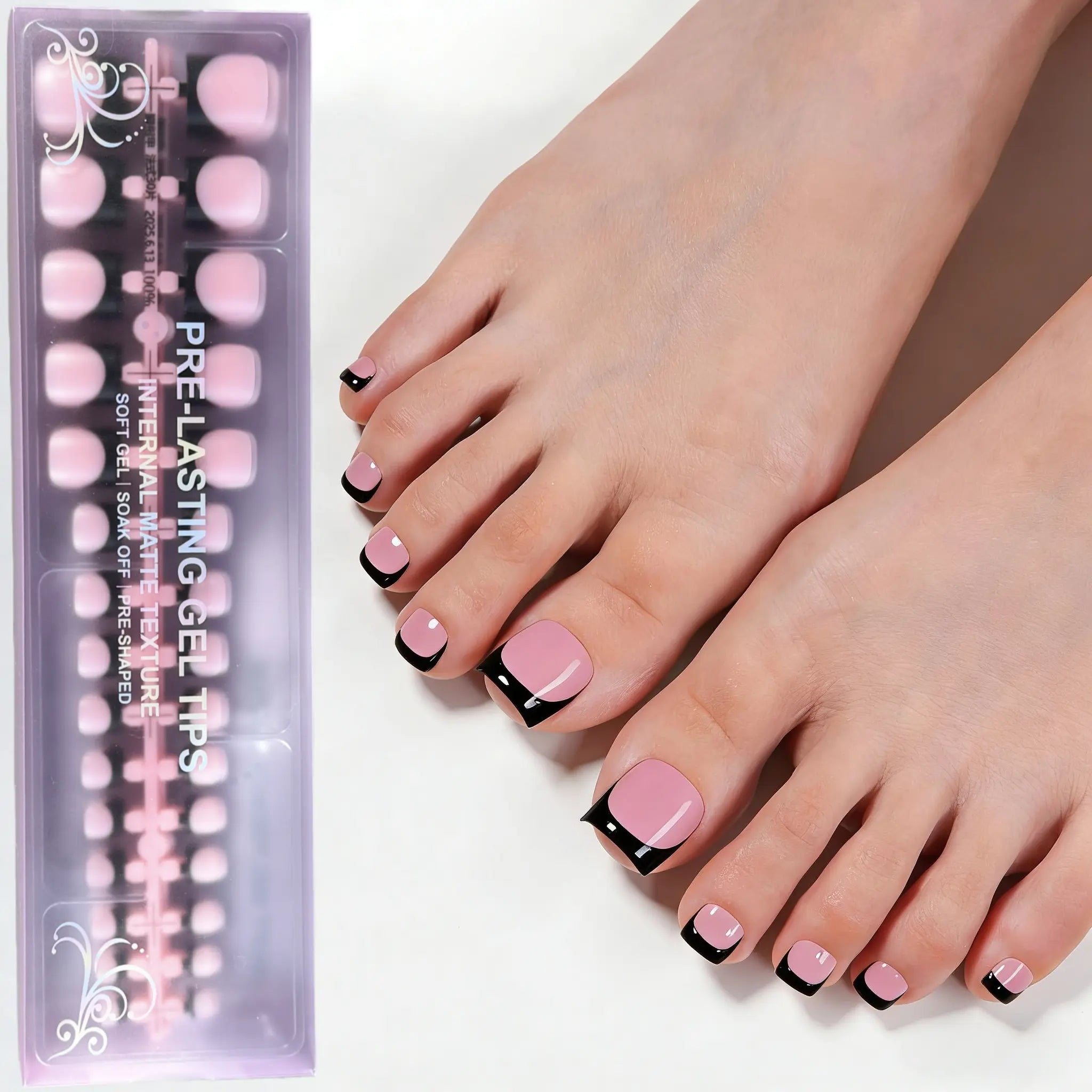 Jsiallye Toe Nail Tips - Lamp-Curable Summertime Toenails 5 Different Nail Colors to Choose from French Toenail Sharp Square Press on Toenails for Women, 150 Soak off French Tip Toe Nail Extensions in 15 Sizes, Durable Womens Summer Toenail
