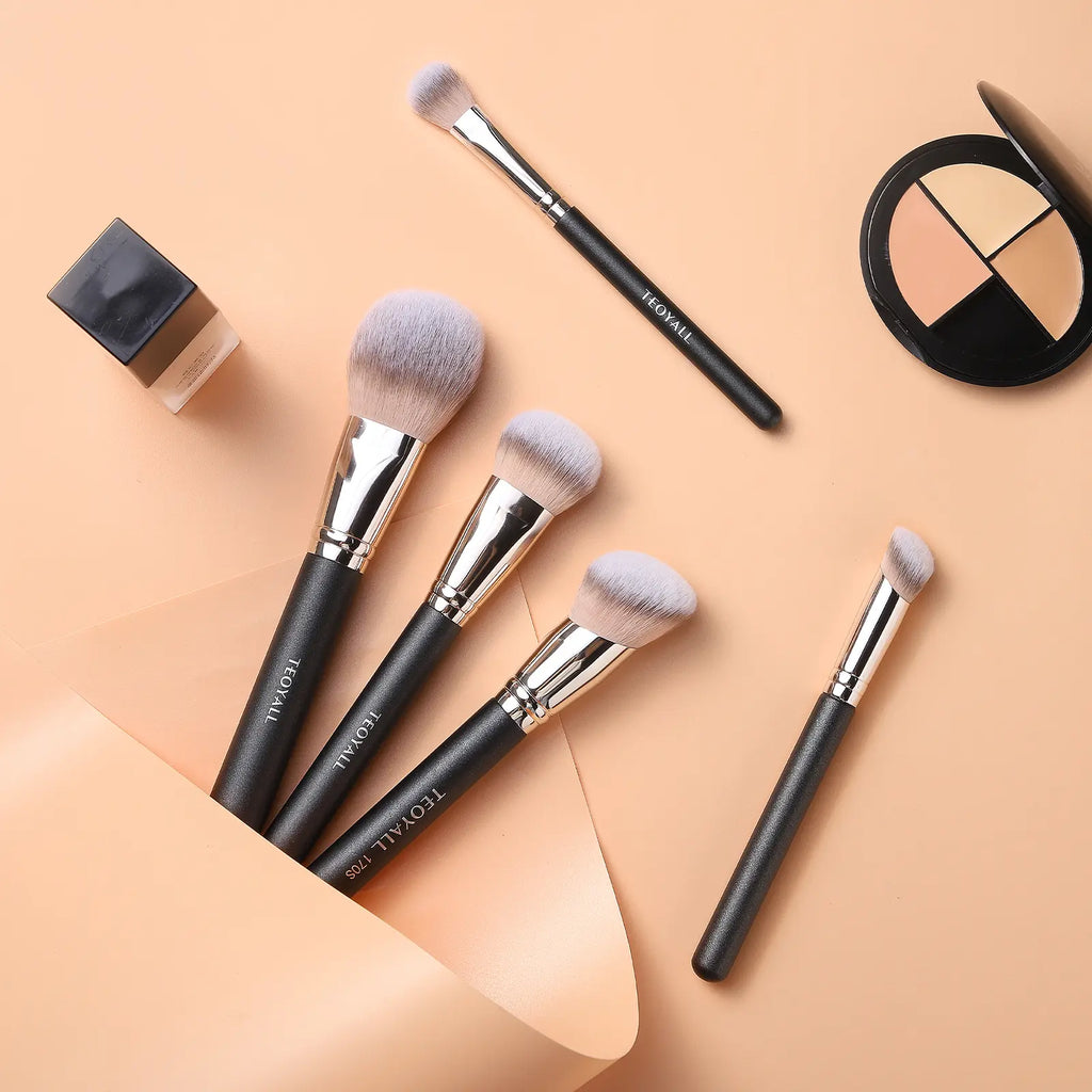 5 Pcs High-Density Makeup Brush Set for Full Face - Teoyall - Essential Only, No Redundant Brushes - Full Coverage for Foundation Concealer Bronzer Contour Blush & Setting Powder - Premium yet Affordable Makeup Tools