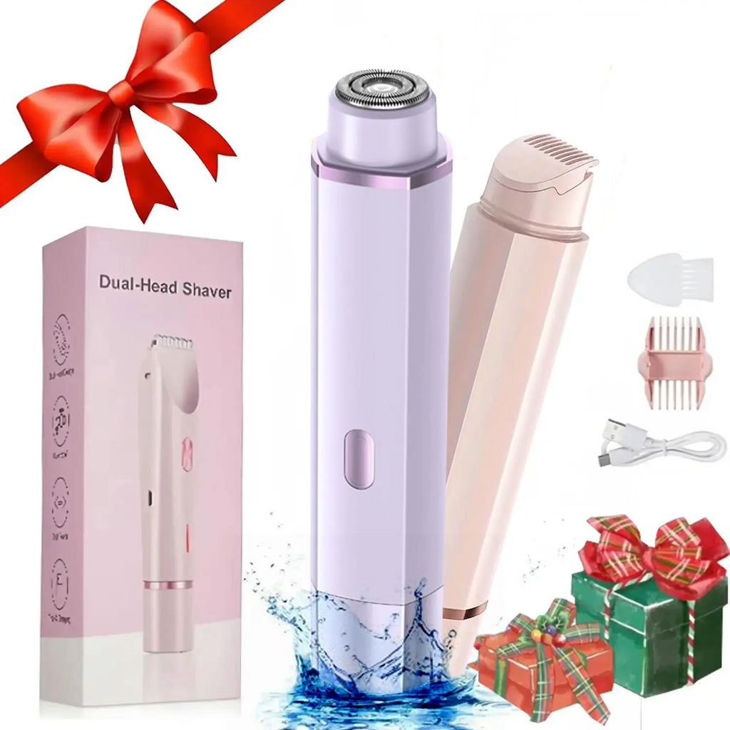 Gamstory Bikini Trimmer for Women, Electric Shaver and Razor Rechargeable 2-In-1 Body and Facial Epilator, Dual Heads for Painless Trimming of Pubic Hair, Face, Underarms and Legs, IPX7 Waterproof. Christmas Gift New Year Gift Shaving Grooming