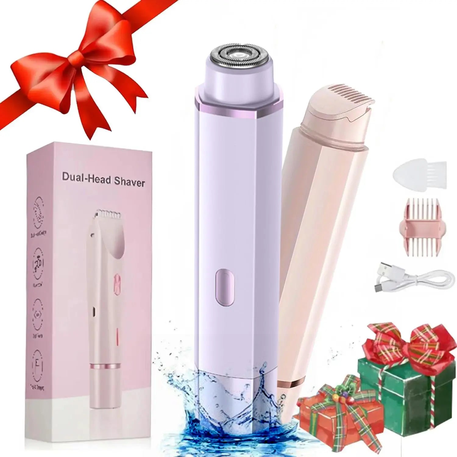 Gamstory Bikini Trimmer for Women, Electric Shaver and Razor Rechargeable 2-In-1 Body and Facial Epilator, Dual Heads for Painless Trimming of Pubic Hair, Face, Underarms and Legs, IPX7 Waterproof. Christmas Gift New Year Gift Shaving Grooming
