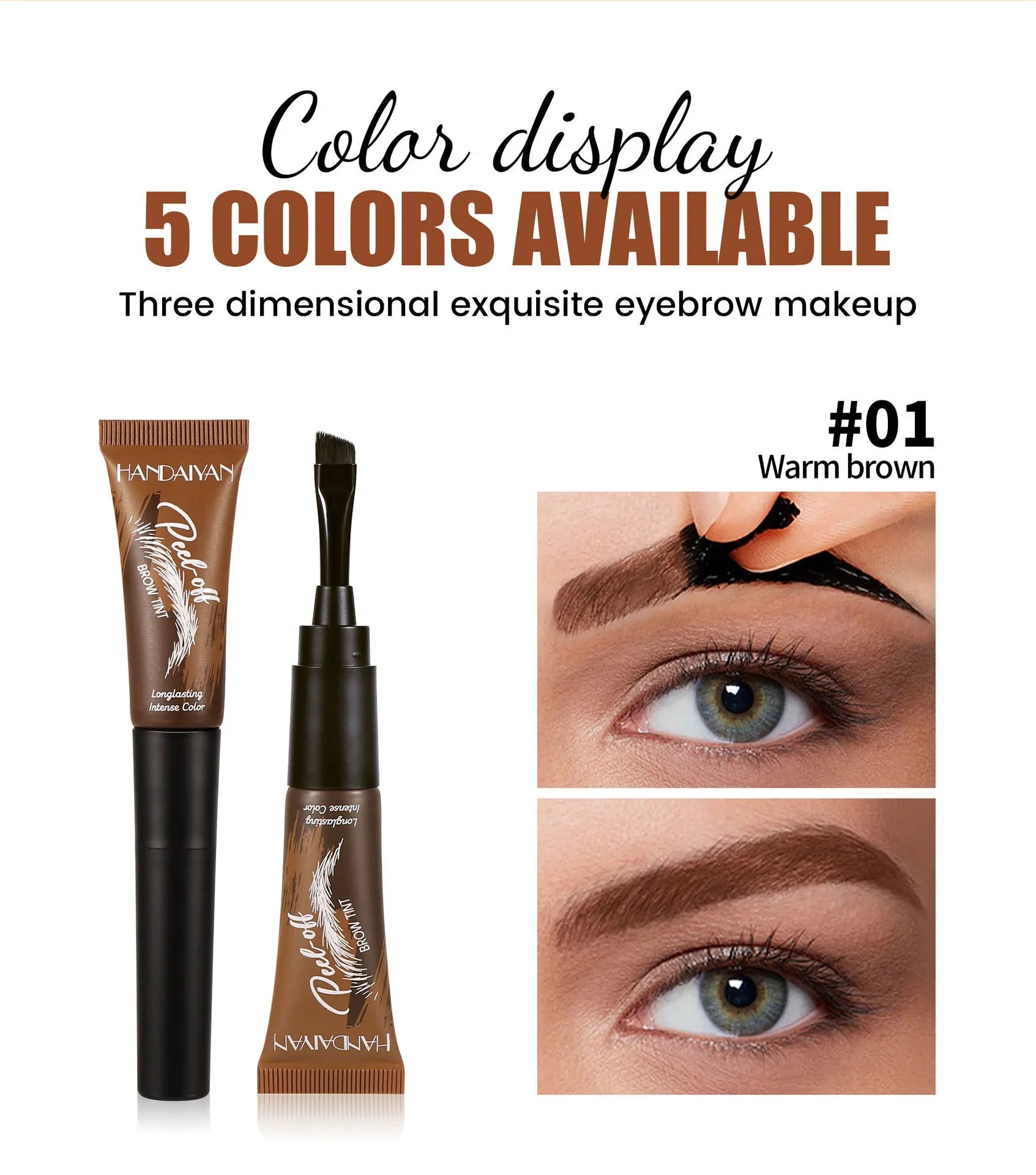5-Color Tear-Off Brow Tint – Waterproof, Non-Fading, Long-Lasting Pigment for Precise Brow Definition & Effortless Wild Brow Looks - Easy-To-Use Makeup Tool for Women, Cosmetics, Eyebrow Products