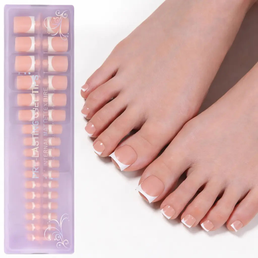 Jsiallye Toe Nail Tips - Lamp-Curable Summertime Toenails 5 Different Nail Colors to Choose from French Toenail Sharp Square Press on Toenails for Women, 150 Soak off French Tip Toe Nail Extensions in 15 Sizes, Durable Womens Summer Toenail