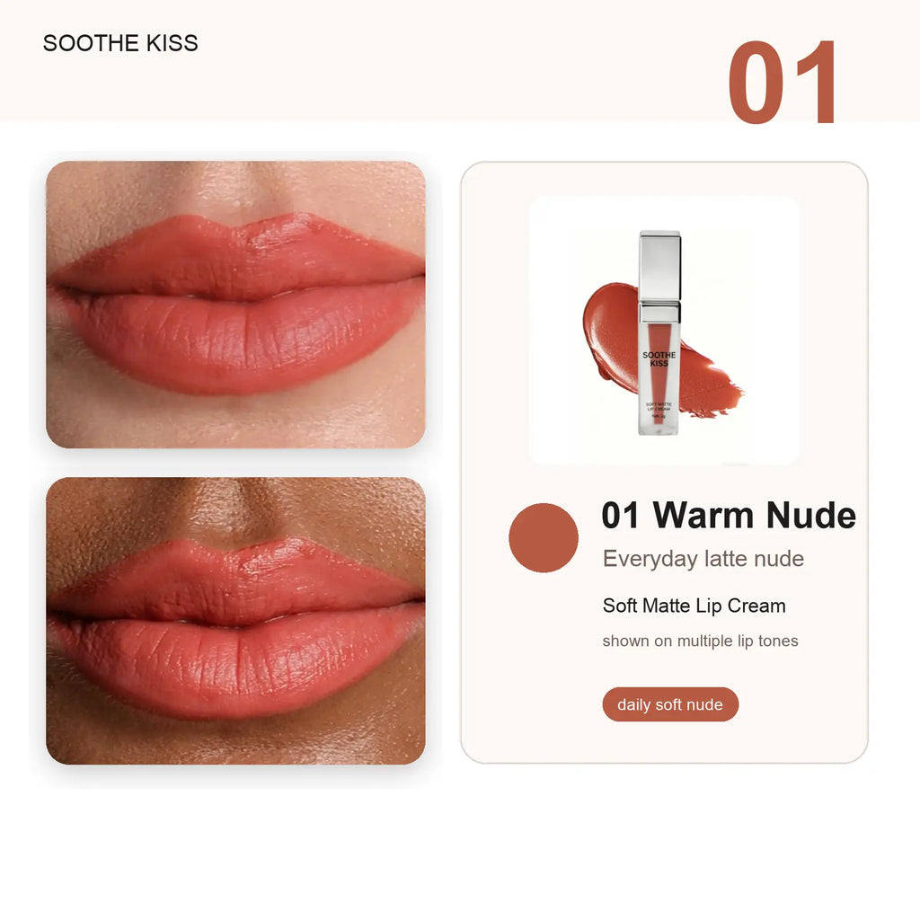 Soothe Kiss Soft Matte Lip Cream, Long-Lasting 2-In-1 Lip & Cheek Blush, Weightless Velvet Liquid Cosmetic for Adults and All Skin Types Summervibes