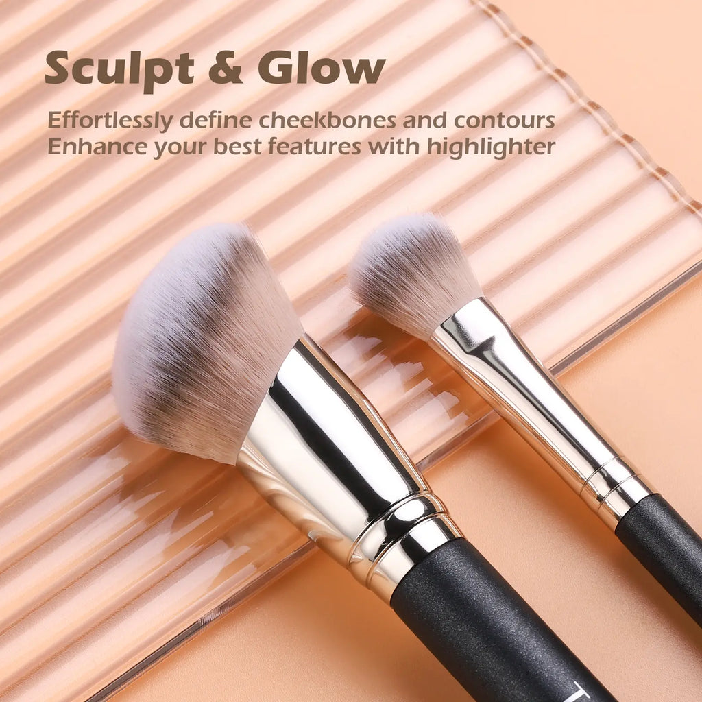 5 Pcs High-Density Makeup Brush Set for Full Face - Teoyall - Essential Only, No Redundant Brushes - Full Coverage for Foundation Concealer Bronzer Contour Blush & Setting Powder - Premium yet Affordable Makeup Tools
