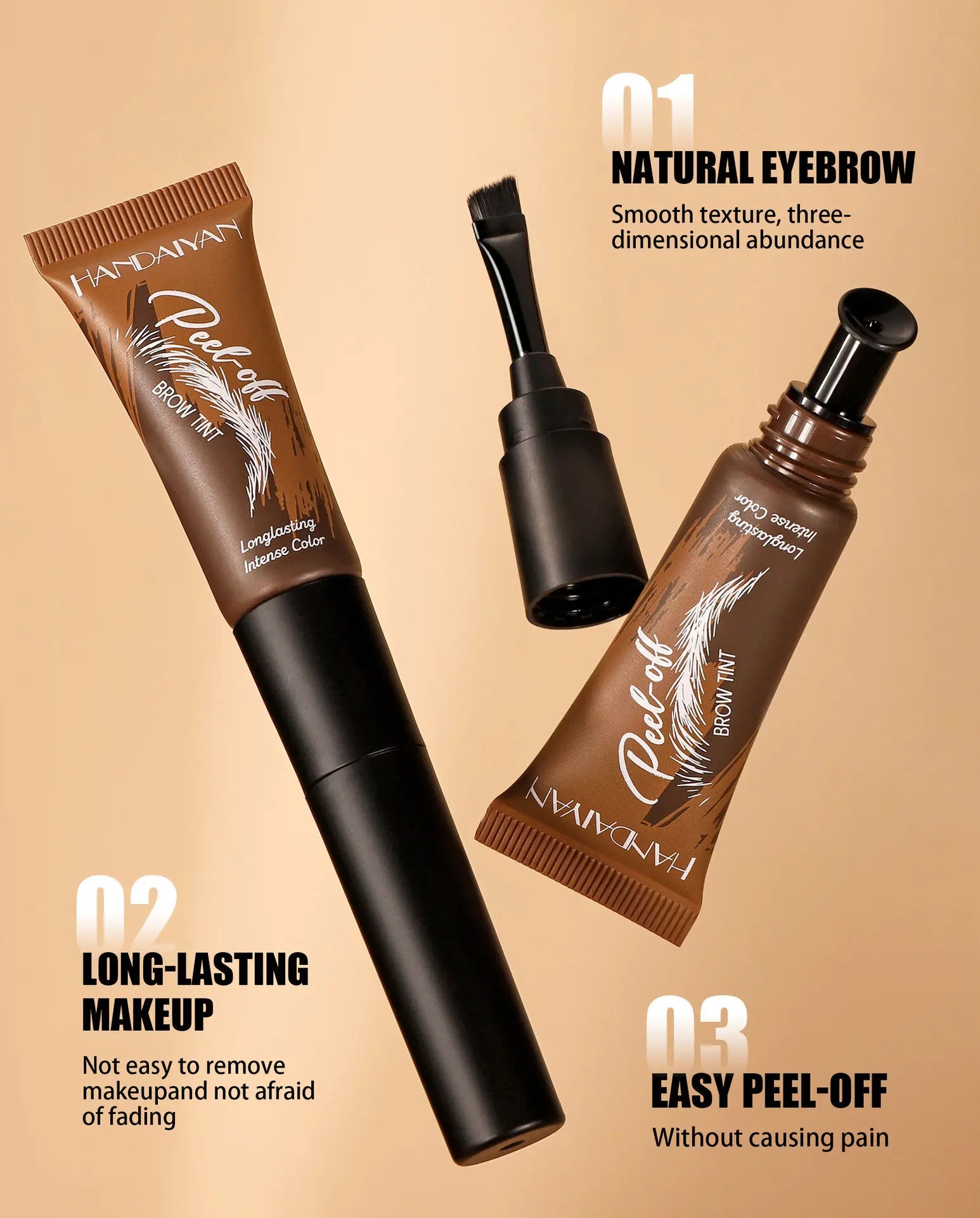 5-Color Tear-Off Brow Tint – Waterproof, Non-Fading, Long-Lasting Pigment for Precise Brow Definition & Effortless Wild Brow Looks - Easy-To-Use Makeup Tool for Women, Cosmetics, Eyebrow Products