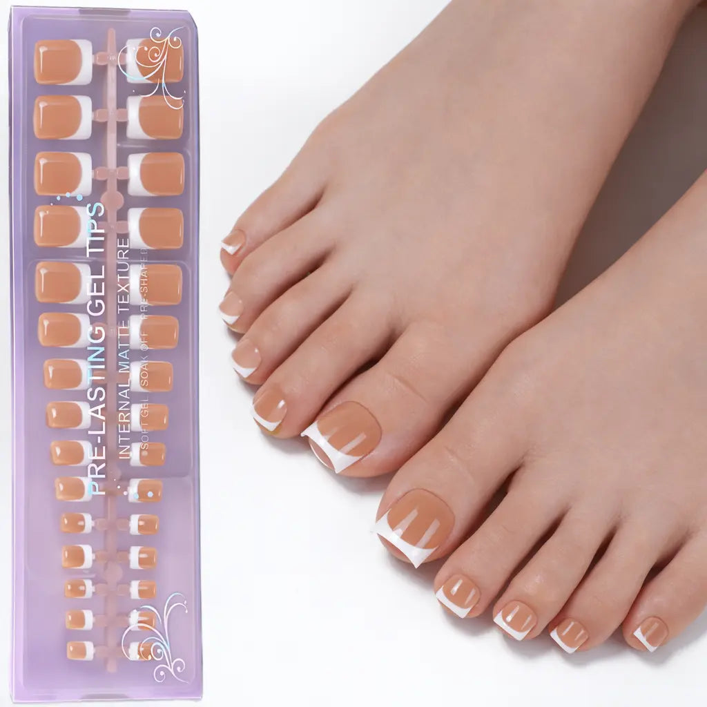 Jsiallye Toe Nail Tips - Lamp-Curable Summertime Toenails 5 Different Nail Colors to Choose from French Toenail Sharp Square Press on Toenails for Women, 150 Soak off French Tip Toe Nail Extensions in 15 Sizes, Durable Womens Summer Toenail
