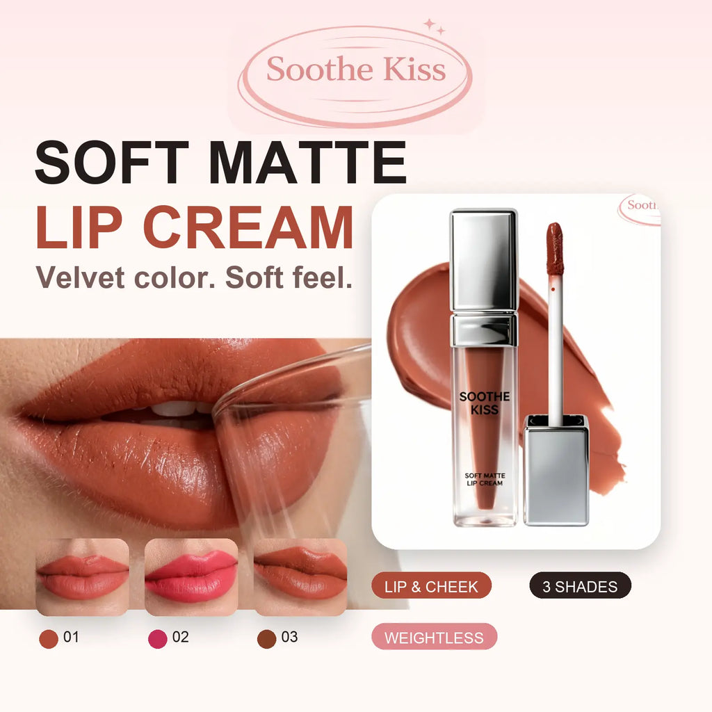 Soothe Kiss Soft Matte Lip Cream, Long-Lasting 2-In-1 Lip & Cheek Blush, Weightless Velvet Liquid Cosmetic for Adults and All Skin Types Summervibes